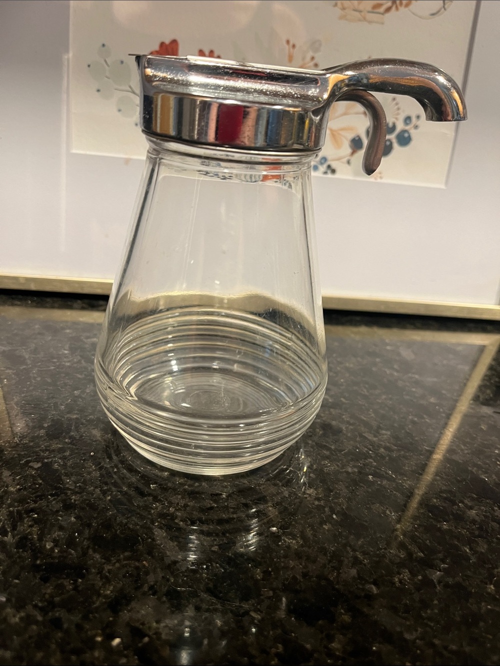 Vintage glass  Syrup Dispenser with Silver-Tone Lid